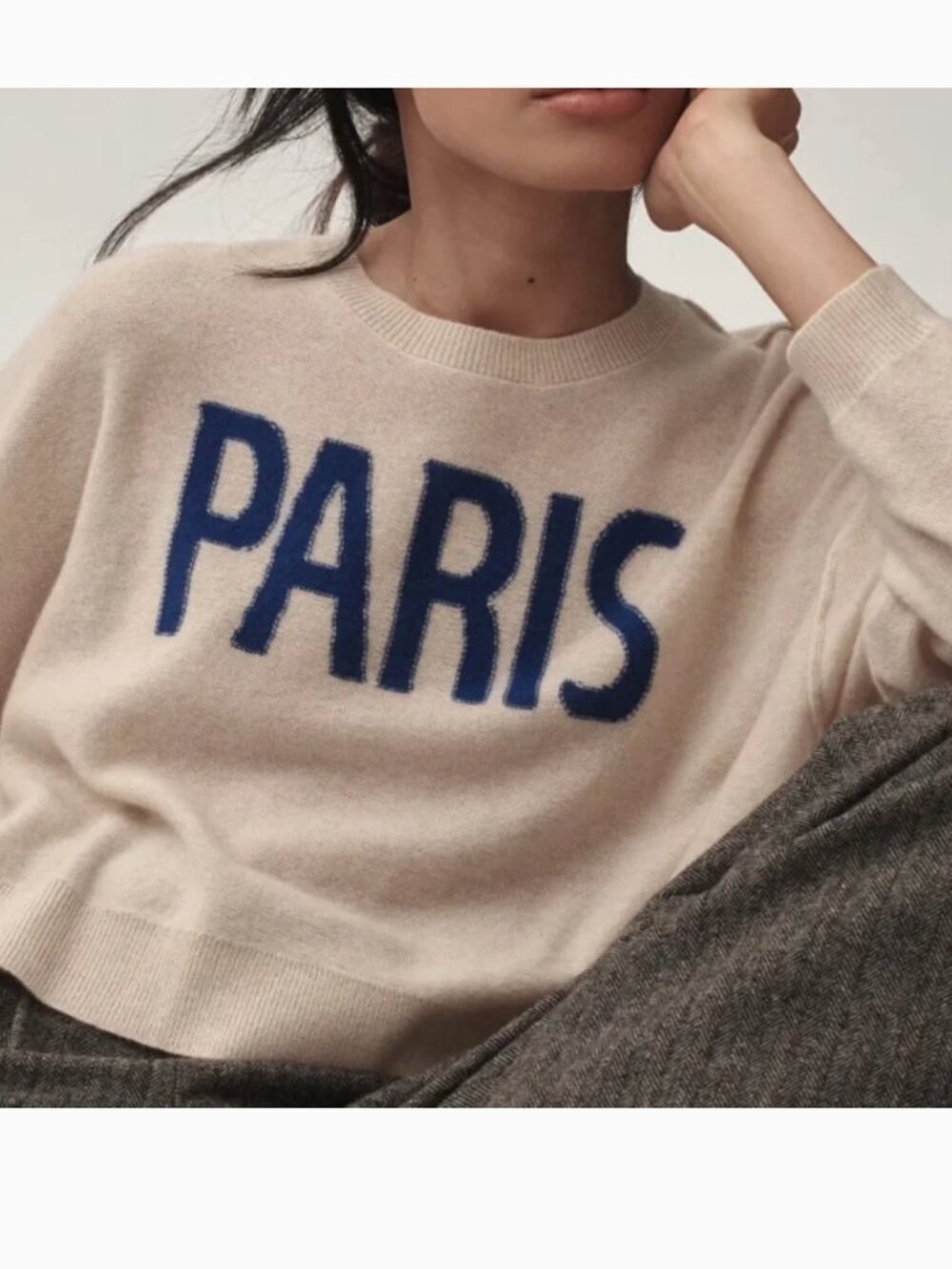 Anthropologie Pilcro The Alani Cashmere Sweater Cropped Paris Graphic Size Small